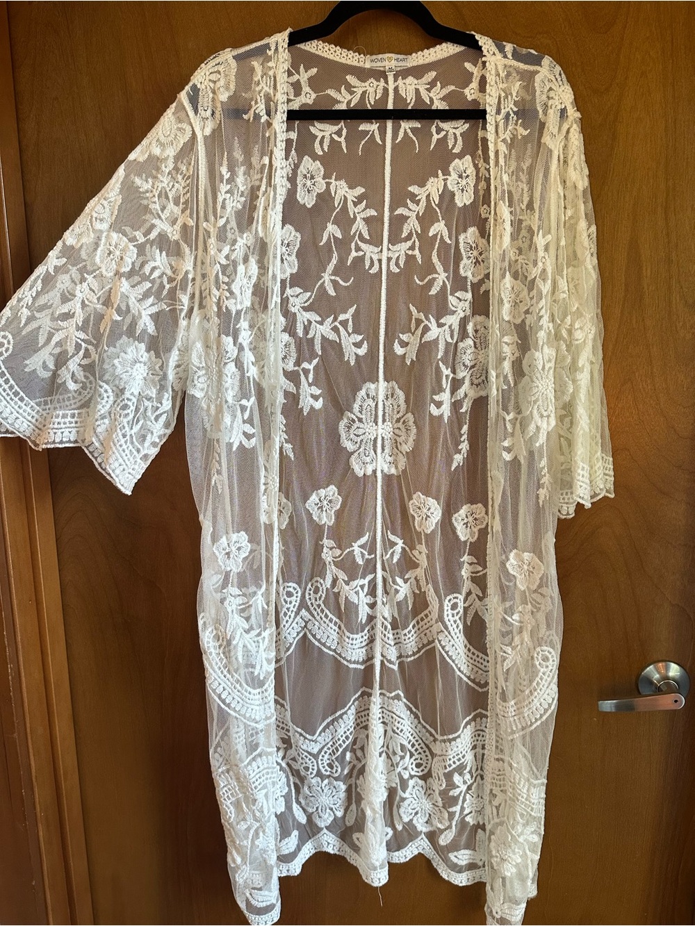 Woven Heart Ivory Sheer Floral Lace Kimono